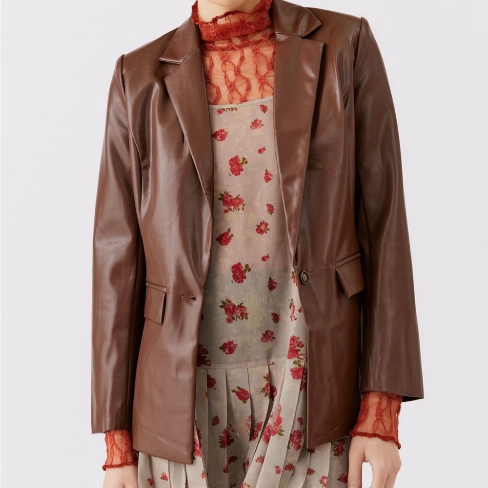 Brown Leather Blazer Jacket - Size XS